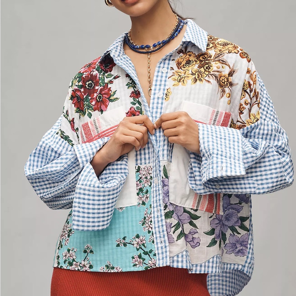 Maeve Patchwork Tea Towel Button Down - image 1